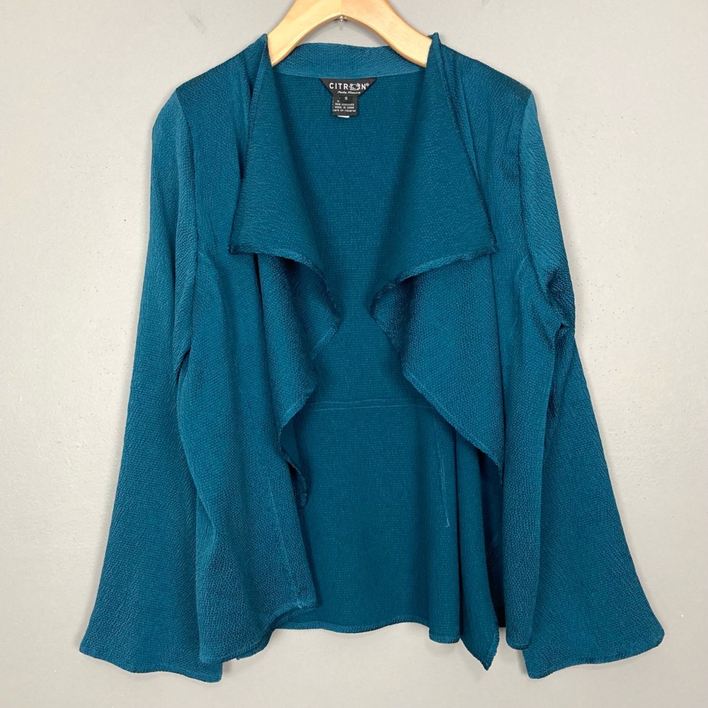 Citron Silk Draping Cardigan Women’s Size S Open Front Long Sleeves Lightweight
